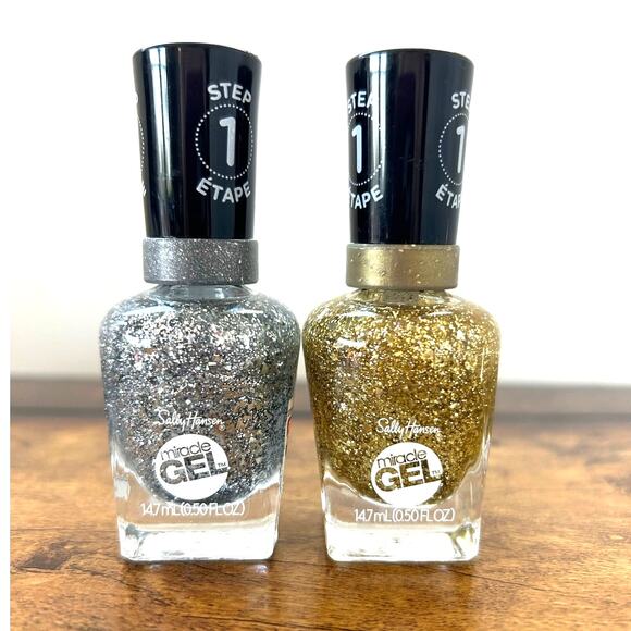 Sally Hansen Miracle Gel™ Nail Polish SET 777 Gold Glitter 781 Silver Glitter - Picture 1 of 12